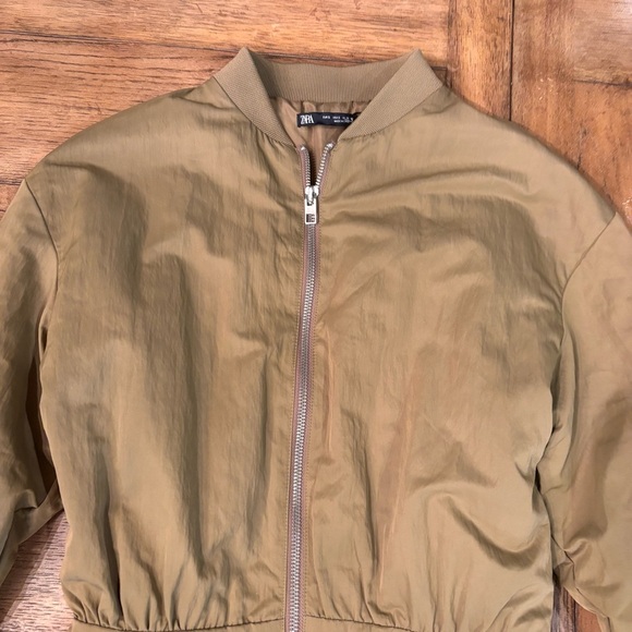 NWOT Zara Mini SHORT BOMBER DRESS,  in Olive/Tan, Small, Jacket, - Picture 7 of 15